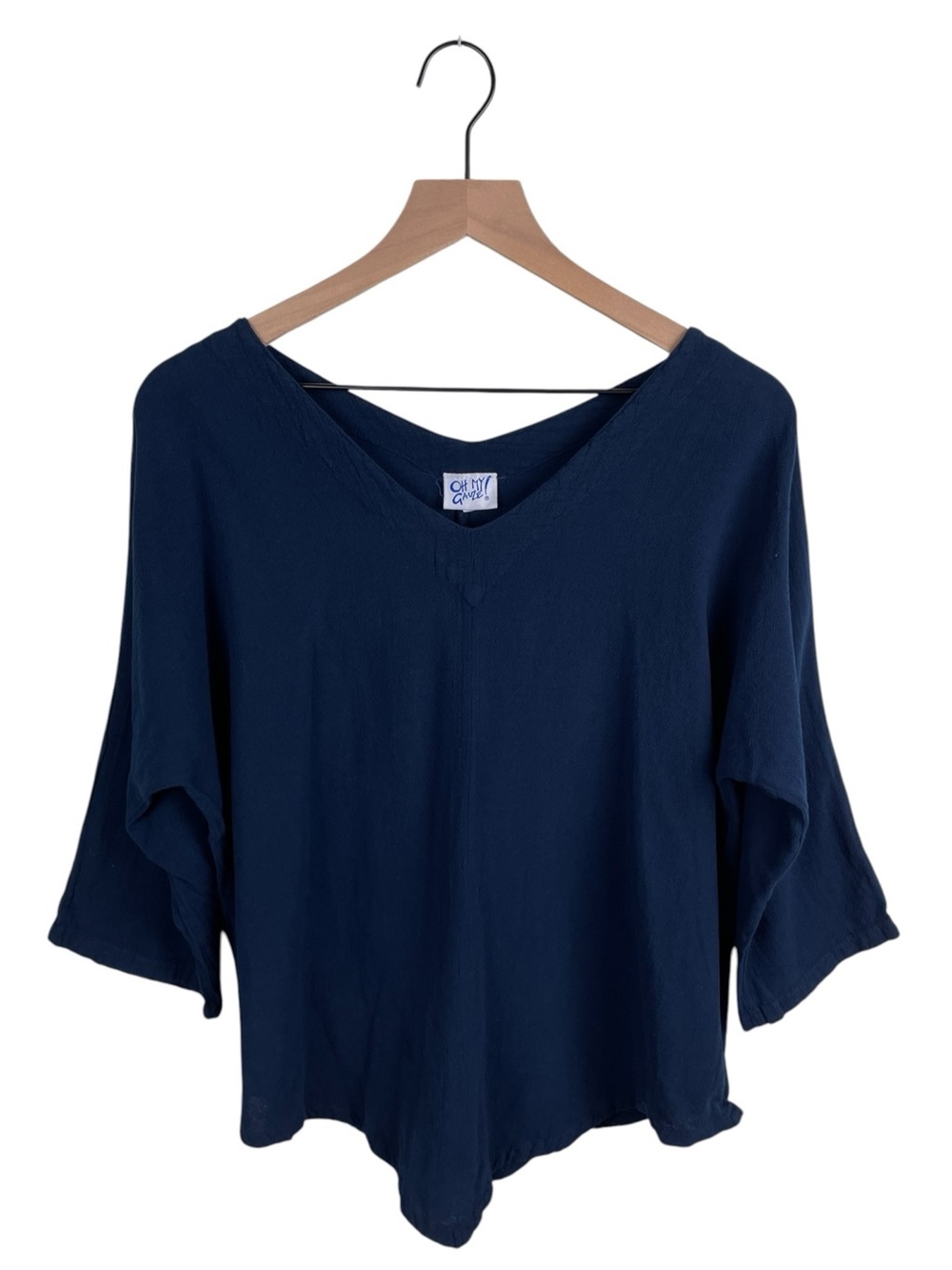 Oh My Gauze Lynn Cotton Gauze Top Navy Blue Size 2 L/XL Lagenlook Coastal Boho